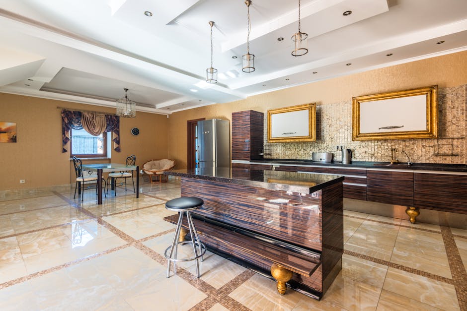 Spacious, elegant kitchen interior featuring modern design and luxury finishes